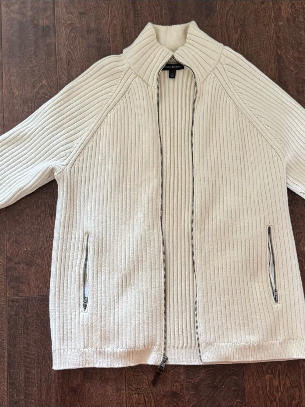 Theory Cream Ribbed Zip-Front Sweater - Banana Republic